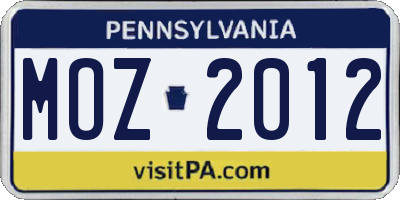 PA license plate MOZ2012