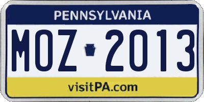 PA license plate MOZ2013
