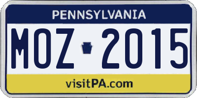 PA license plate MOZ2015