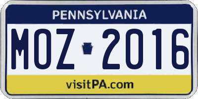 PA license plate MOZ2016
