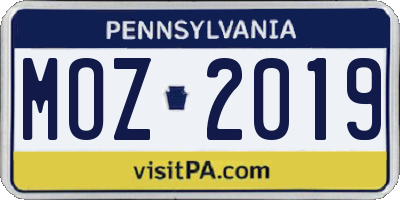 PA license plate MOZ2019