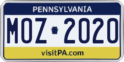 PA license plate MOZ2020