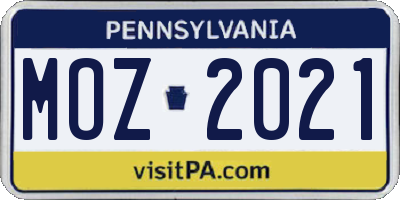 PA license plate MOZ2021