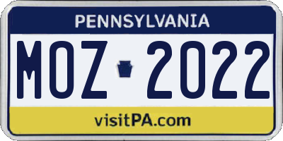 PA license plate MOZ2022