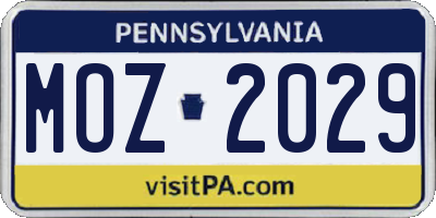 PA license plate MOZ2029
