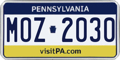 PA license plate MOZ2030