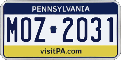 PA license plate MOZ2031