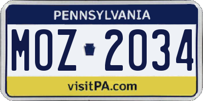PA license plate MOZ2034