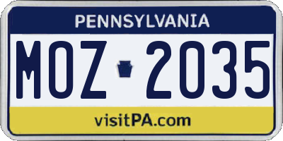 PA license plate MOZ2035