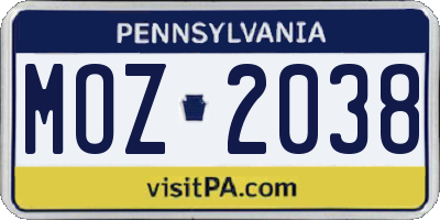PA license plate MOZ2038