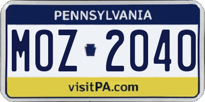 PA license plate MOZ2040