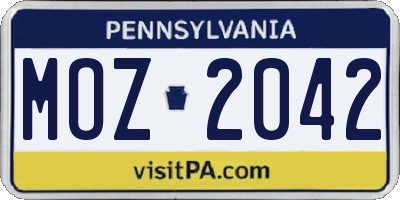 PA license plate MOZ2042