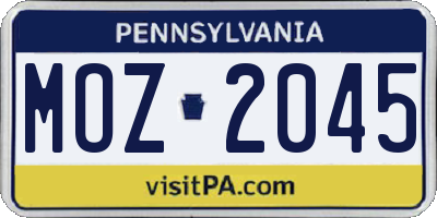 PA license plate MOZ2045
