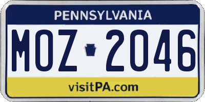 PA license plate MOZ2046