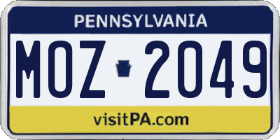 PA license plate MOZ2049