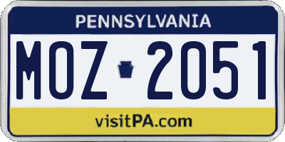 PA license plate MOZ2051