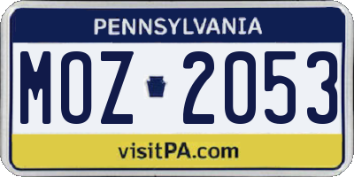 PA license plate MOZ2053