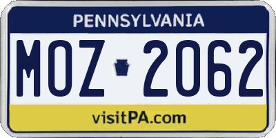 PA license plate MOZ2062