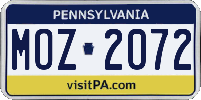 PA license plate MOZ2072