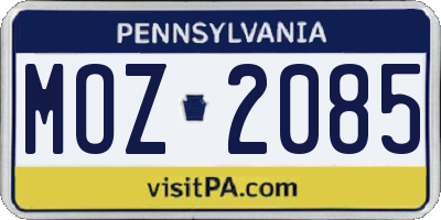 PA license plate MOZ2085