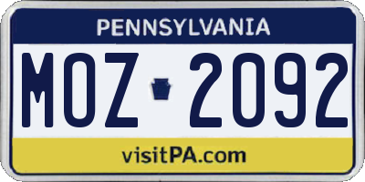 PA license plate MOZ2092