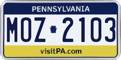 PA license plate MOZ2103