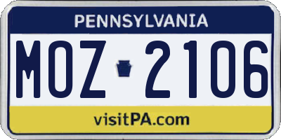 PA license plate MOZ2106