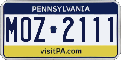 PA license plate MOZ2111