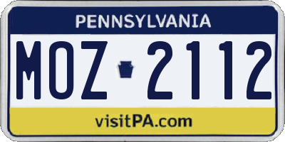 PA license plate MOZ2112