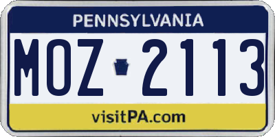 PA license plate MOZ2113