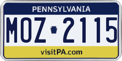 PA license plate MOZ2115