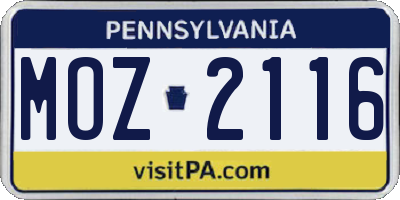 PA license plate MOZ2116