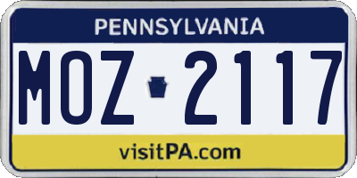PA license plate MOZ2117