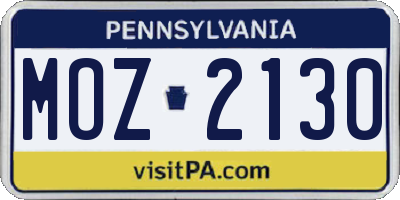 PA license plate MOZ2130