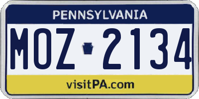 PA license plate MOZ2134