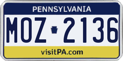 PA license plate MOZ2136