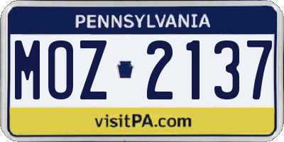 PA license plate MOZ2137