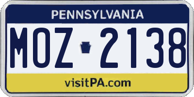 PA license plate MOZ2138