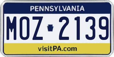 PA license plate MOZ2139