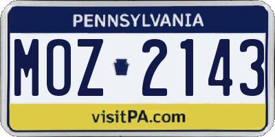 PA license plate MOZ2143