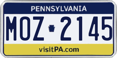 PA license plate MOZ2145