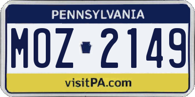 PA license plate MOZ2149