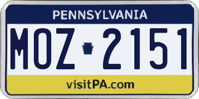 PA license plate MOZ2151