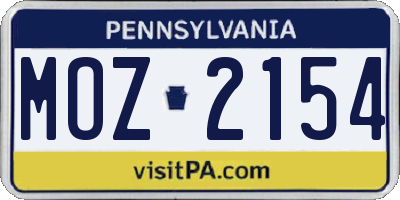 PA license plate MOZ2154