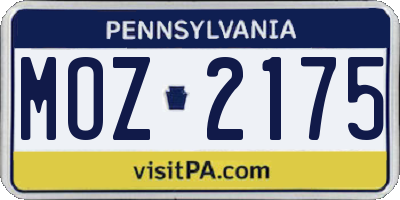 PA license plate MOZ2175