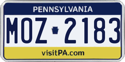 PA license plate MOZ2183