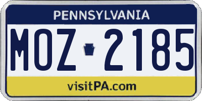 PA license plate MOZ2185