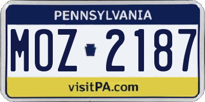 PA license plate MOZ2187