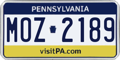 PA license plate MOZ2189