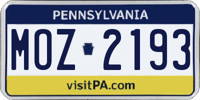 PA license plate MOZ2193